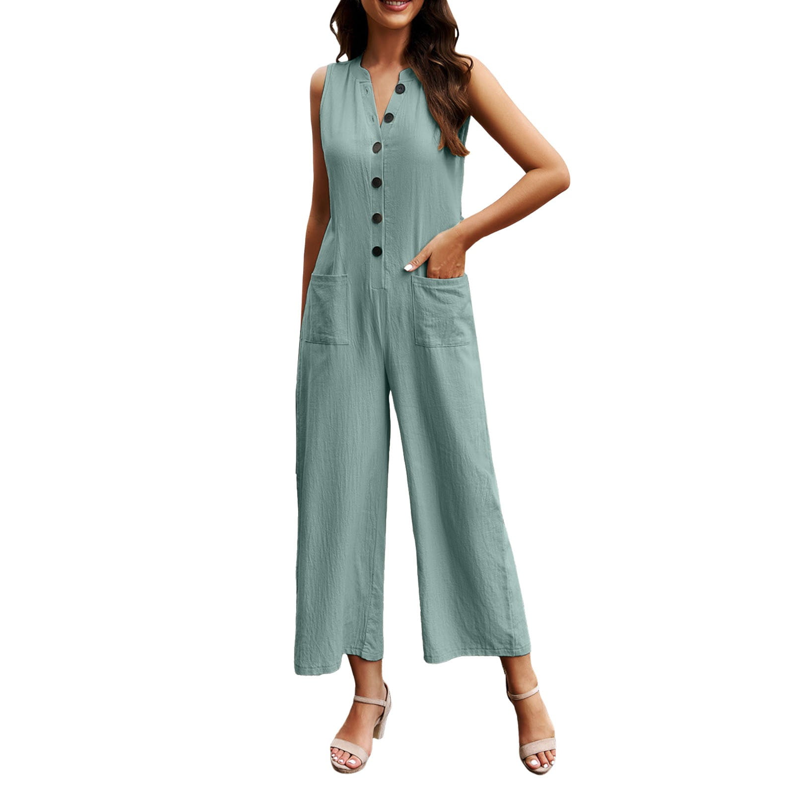 adviicd Jumpsuits for Women Elegant Women Sleeveless Cotton Straps Baggy Jumpsuit Overalls Casual Summer Bib Rompers Green M