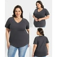 thumbnail image 2 of TIYOMI Women's Plus Size Tops Short Sleeve Shirts 3X V Neck Basic Solid T-shirts Dark Grey Blouses Loose Fit Summer Tunics 3XL 22W 24W, 2 of 5