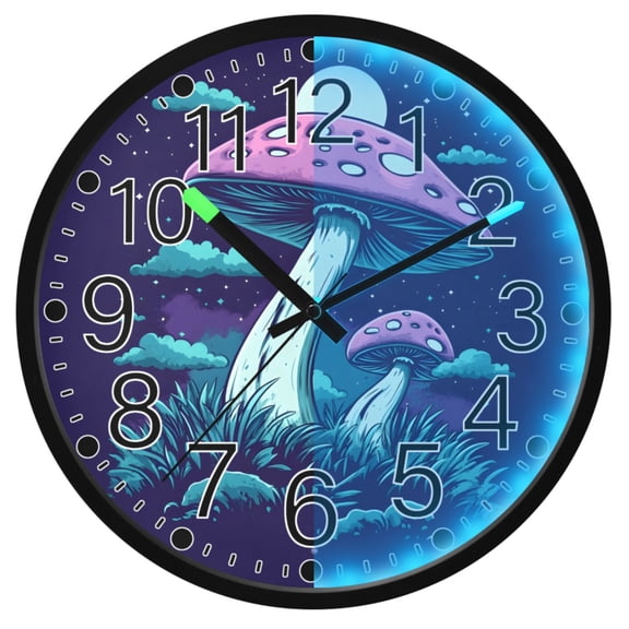 Ryvnso Magic Mushroom 12 Inch Night Light Wall Clock Silent Battery Operated Luminous Clocks