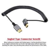 JSER HDMI 2.0 Male to HDMI Male 4K 60hz Stretch Coiled Cable Down Angled 90 Degree for HDTV Computer Laptop Monitor