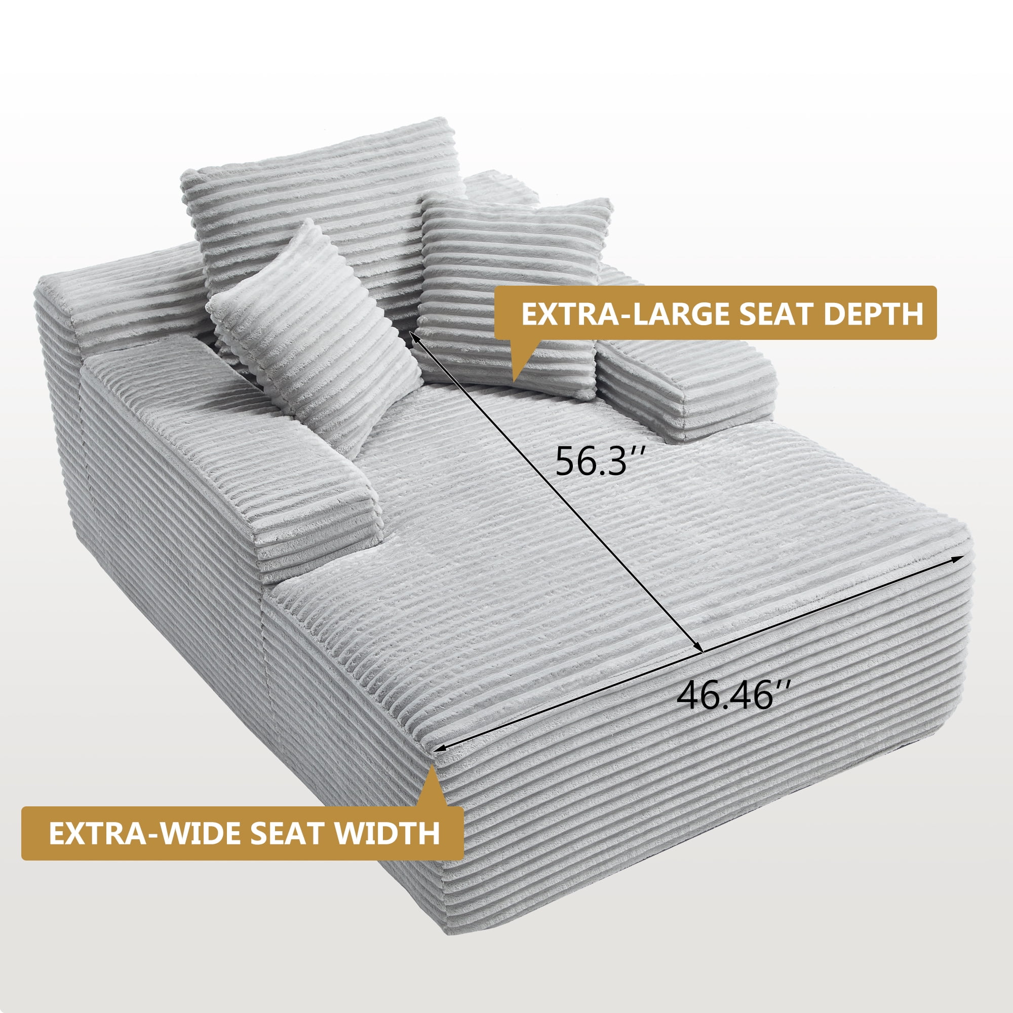 Leumius 67'' Oversized Chaise Lounge Chair Indoor,Modern Velvet Upholstered Sofa Bed,Deep Seat Sofa with Back Cushion and Pillows,Cozy Sleeper Couch for Living Room, No Assembly Required,Light Gray
