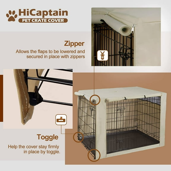 Polyester Dog Crate Cover - Windproof Pet Kennel Cover for 36 Inch Wire Crate, Light Tan