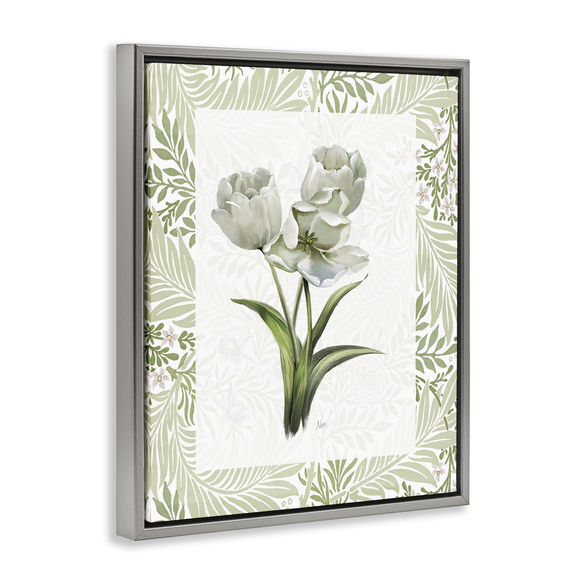 Stupell Industries Fresh Spring Tulip Bouquet Gray Framed Floater Canvas Wall Art, design by Nan
