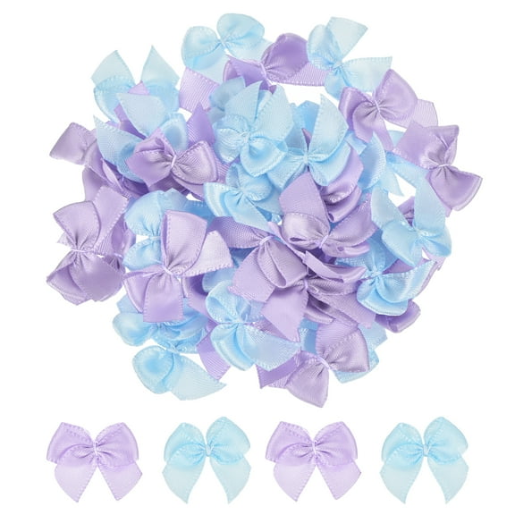 50Pcs Mini Ribbon Bow 1" Mini Fabric Satin Ribbon Flower Bows for Craft DIY Sewing Wedding Birthday Party Blue & Purple