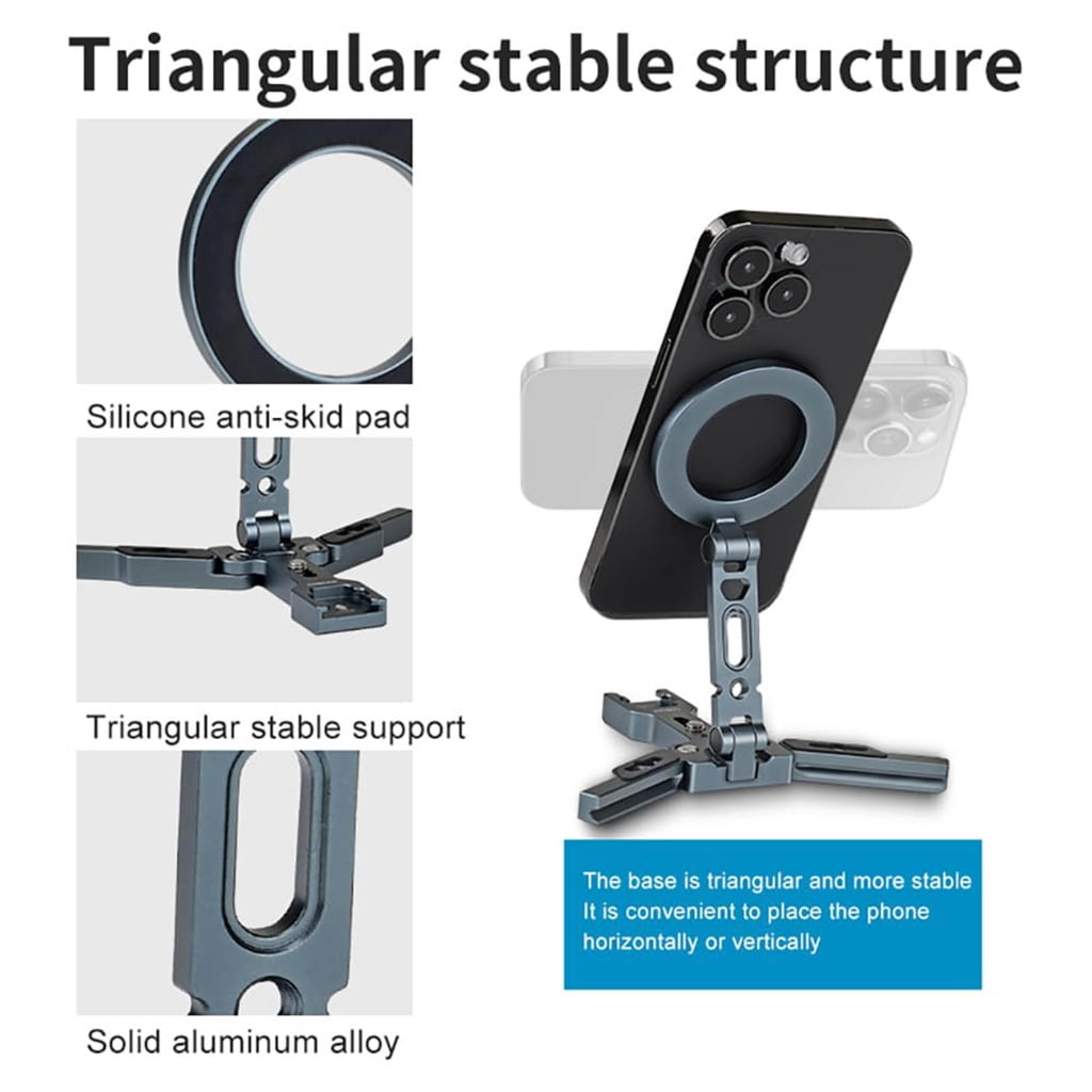 PatungKu Foldable Magnetic Phone Holder Desktop Tripod Cellphone Stand Tripod Phone Clamp Light Weight Travel