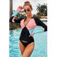 thumbnail image 2 of POGLIP Haut Maillot Dermoprotecteur à Blocs de Couleur pour Femmes à Encolure Zippée Colorée, 2 of 6