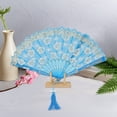 thumbnail image 4 of Unique Bargains Elegant Cherry Blossom With Tassel Folding Fan 1 Pc Sky Blue, 4 of 5