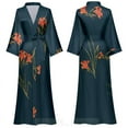 thumbnail image 6 of Black Print Flower Long Robe Nightgown Spring Summer Half Sleeve Kimono Bathrobe Gown Women Sexy Rayon Home Dress Loungewear (Pink Flower 2,One Size), 6 of 7
