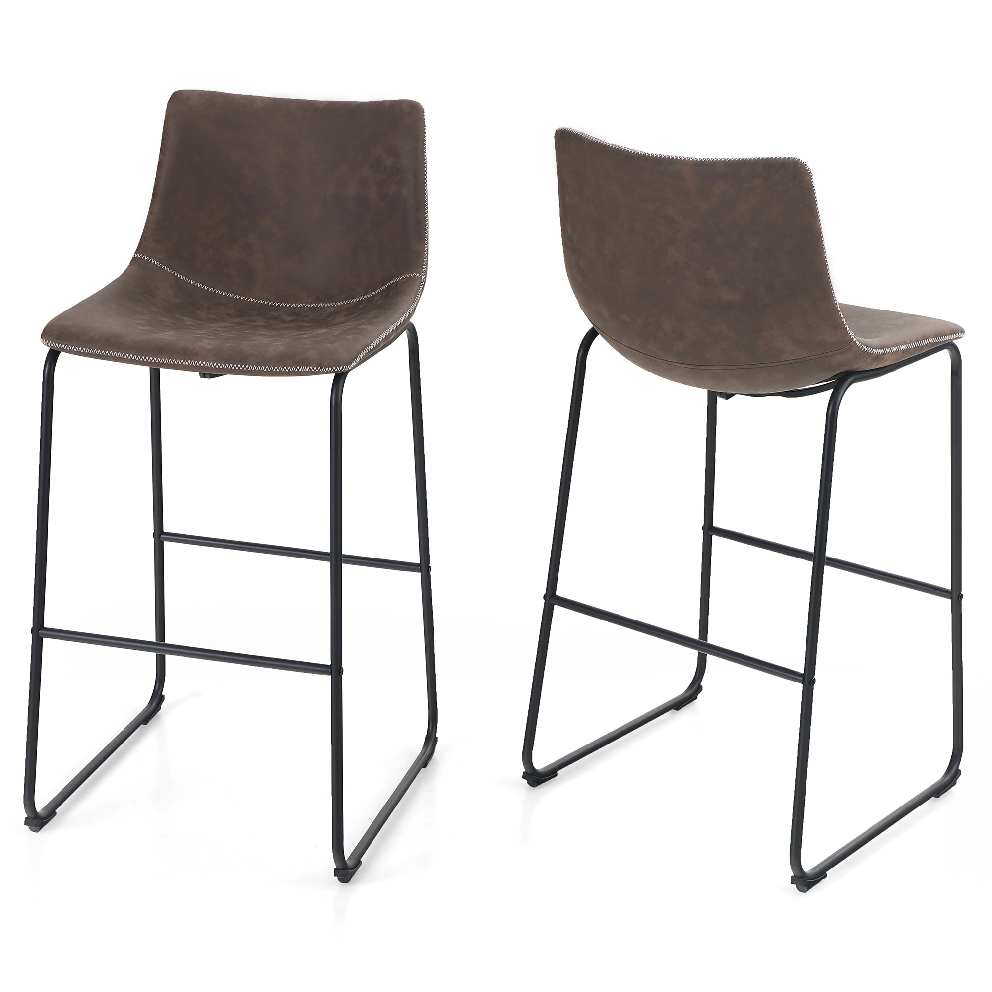 Summit Living 30 inch Height Bar Stools Set of 2 with Back for Kitchen PU Leather Stools Chairs, Brown