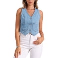 thumbnail image 1 of CHALCO INSPIRE Women's Vest Denim Y2K Cuello en V Sin Mangas Botón Abajo Chaleco de Mezclilla Crop L Azul Claro, 1 of 6