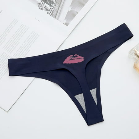 

Pxiakgy lingerie for women Fashion Delicate Women Underwear Panties Lip Printing Thong Underpant Navy Blue + M
