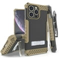 thumbnail image 1 of Tri-Shield Combination for iPhone 13 Pro Max Case, Nakedcellphone [Military Grade] Rugged Cover with Metal Kickstand [Includes Wrist Strap Lanyard + Belt Clip Holster] - Brown, 1 of 10