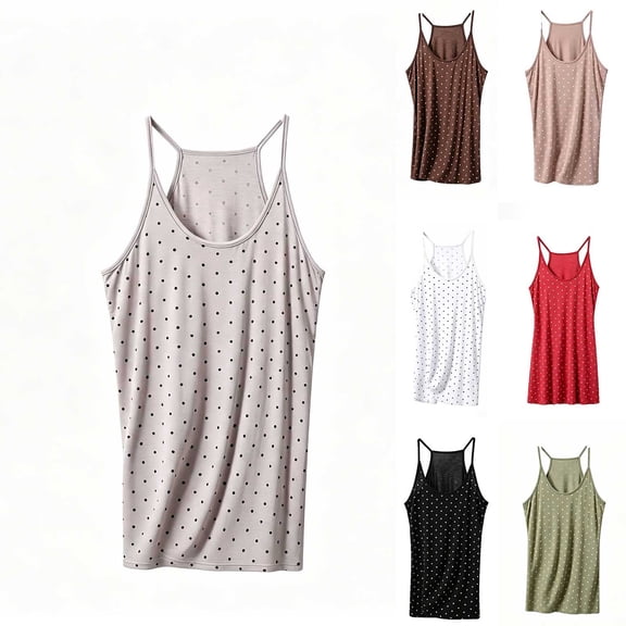 Ihhxva Women's Plus Women's Spaghetti Strap Tank Top Polka Dot Cami Moisture-Wicking Summer Racerback Loose Fit Breathable Cotton Casual Beach Vacation Activewear XL-5XL