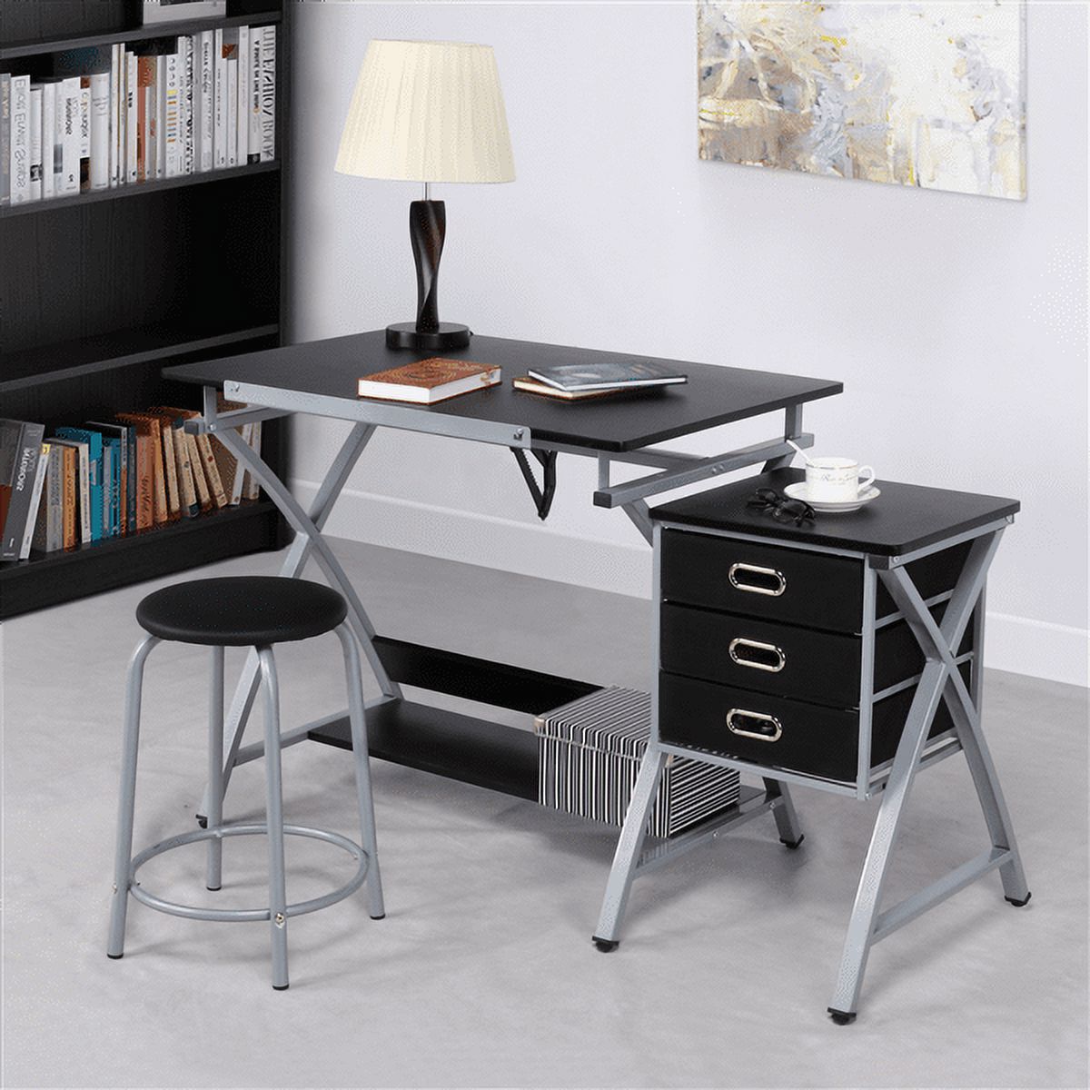 Alden Design Adjustable Steel Drafting Table with Stool, Black - image 5 of 13