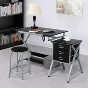 Alden Design 50 Adjustable Steel Drafting Table with Stool, Black