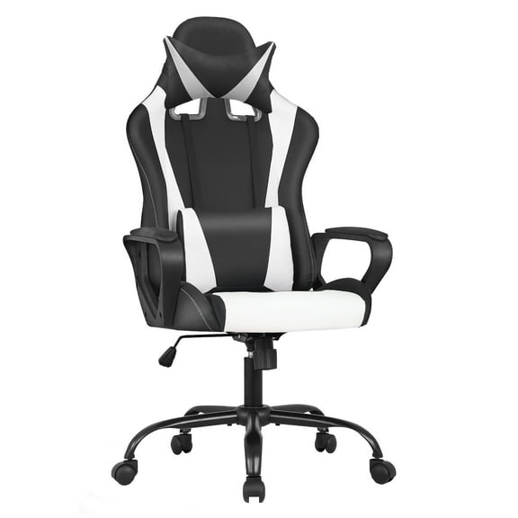 Furniture of America Blitz Faux Leather Gaming Chair, Black and White