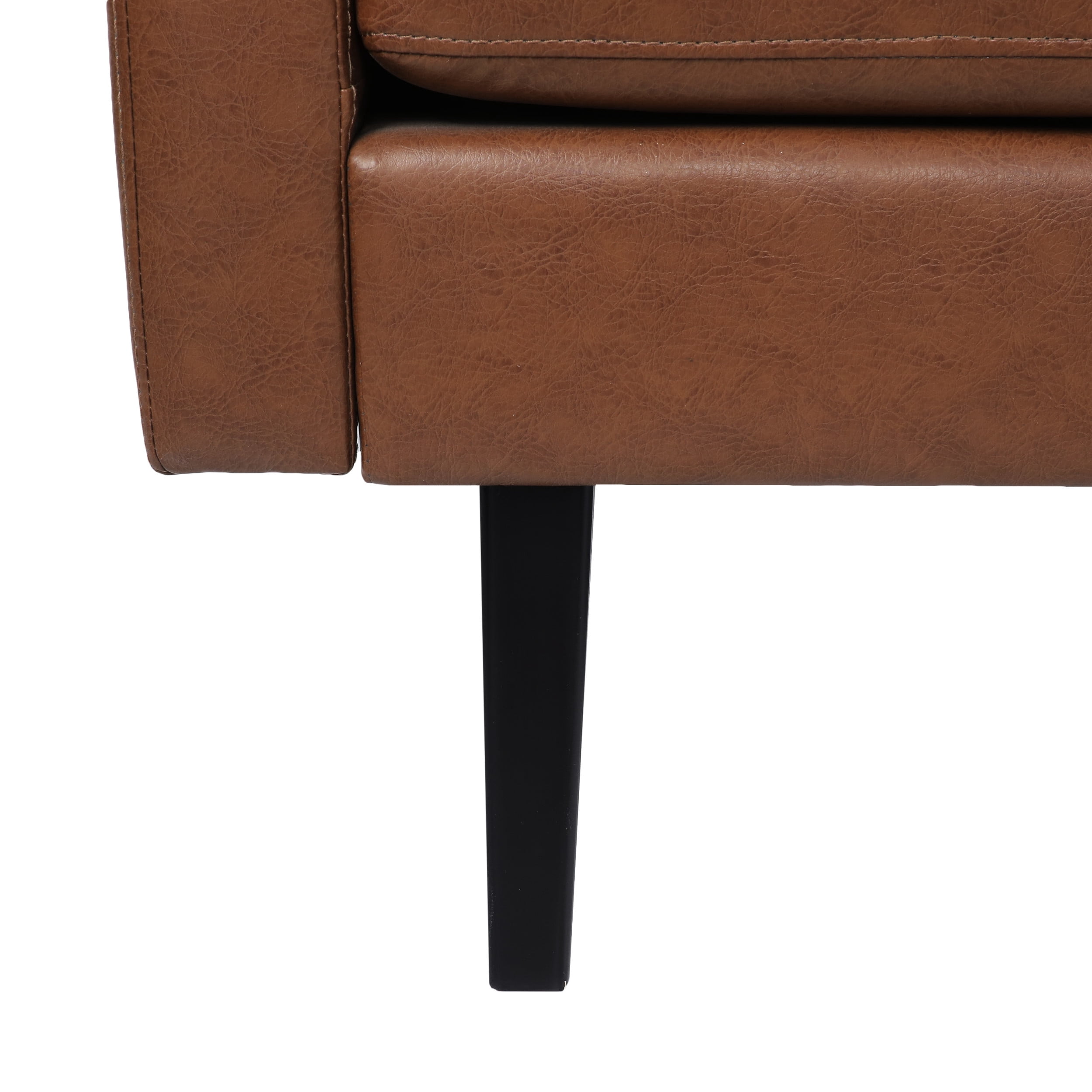 Noble House Carey Faux Leather 3 Seater Sofa, Cognac Brown and Dark Brown