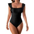 thumbnail image 1 of Women's Solid Color Ruffled Open Back Pleated Swimsuit M-XL, 1 of 7