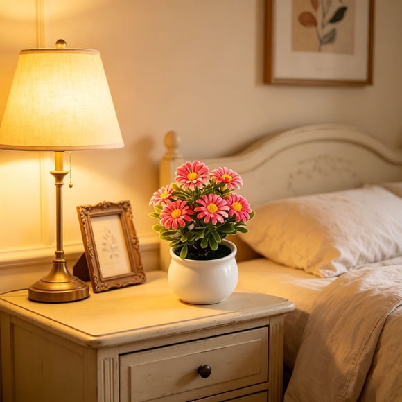Arreglo floral artificial con maceta | Flores de plástico artificiales para la decoración del hogar y la oficina | Plantas artificiales realistas en maceta para mesa, estante o alféizar