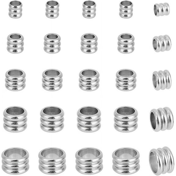 50pcs 5 Sizes 304 Stainless Steel Beads 4/5/6/7/8mm Grooved Column Loose Beads Metal Spacer Beads for Jewelry Making Findings DIY Crafts Accessories about 3-6mm Hole for DIY