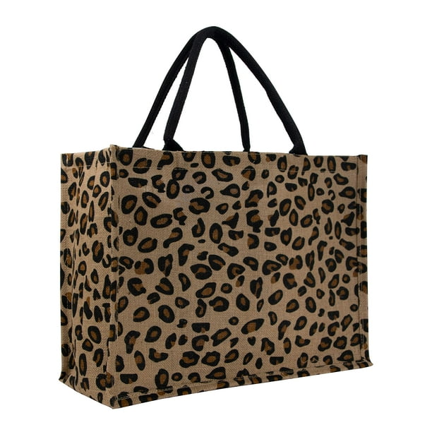 Bolsa de Playa Hibala de Paja Tejida Hecha a Mano con Estampado de Leopardo