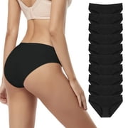 10 Pack Womens Cotton Bikini Underwear Hipster Girls Panties Low Waist Briefs,Black,XL