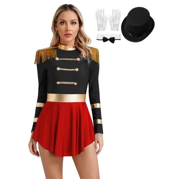 YiZYiF Adult Women Circus Magician Costume Cosplay Dress Jumpsuit Bodysuit Halloween Party Fancy Outfit C Black L
