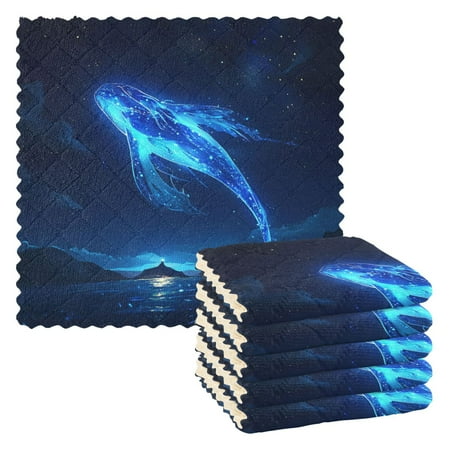 6 Pack Kitchen Dish Towels 11 Inch x 11 Inch Reusable Cleaning Cloths for Washing Dishes Dish Cloths for Drying Dishes Glowing Blue Creature