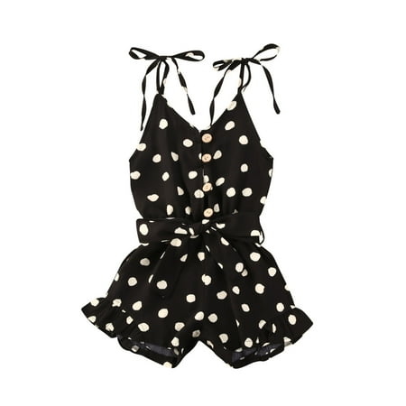 

Puloru Girls Playsuit with Belt Polka Dot Romper Ruffles Strap Jumpsuit