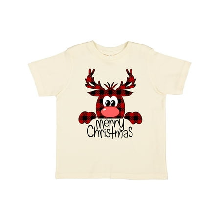 

Inktastic Merry Christmas Red Plaid Peeking Reindeer Gift Toddler Boy or Toddler Girl T-Shirt