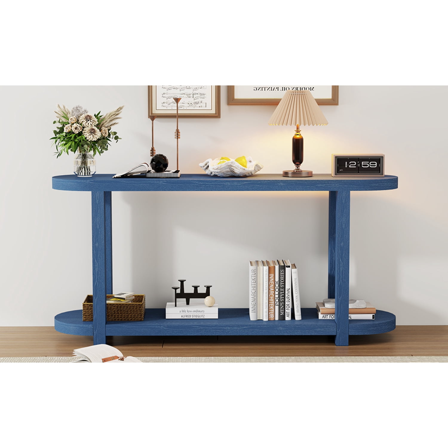 Modern Minimalist Ash Veneer Entryway Table with Craftsmanship Design Navy Blue, Ideal for Study Rooms, Entryways and Foyers