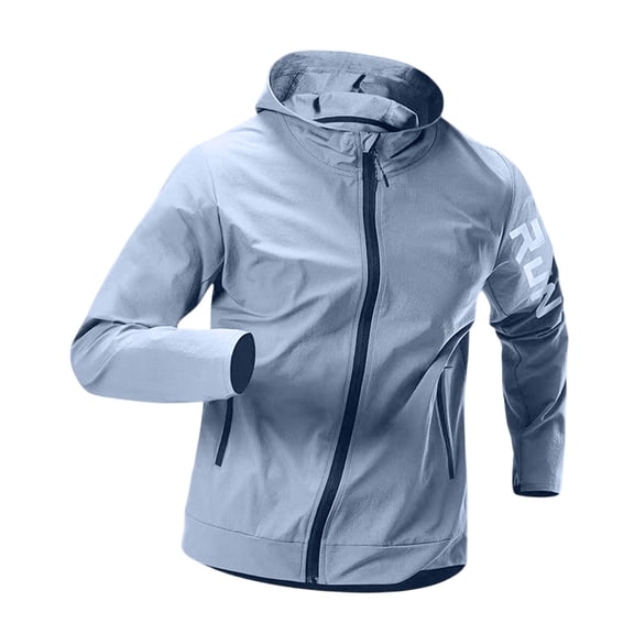 Domuza Windbreaker Jackets Men Lightweight Zipper Hooded Track Sportswear Water Resistant Athletic Running Coat Blue L