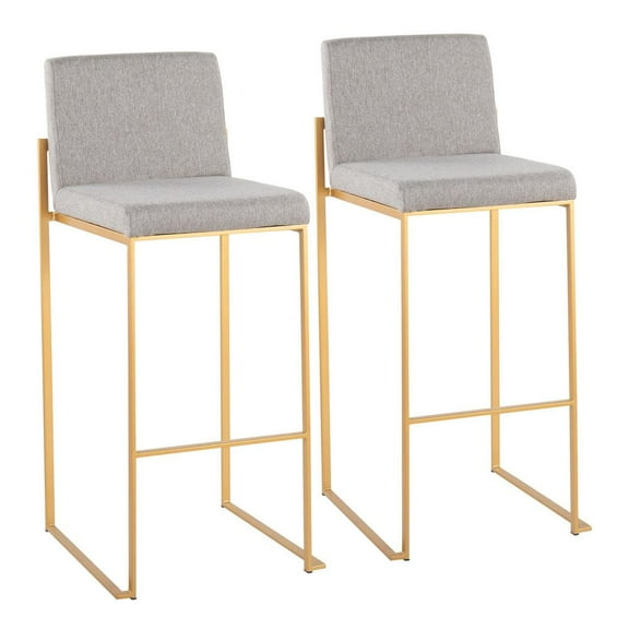 LumiSource Gold Steel, Grey Fabric Fuji High Back Barstool - Set of 2