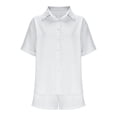 thumbnail image 5 of FRSASU Women's Shorts Sets 2 Piece Summer Vacation Style Short Sleeve Top and Shorts Sweatsuit Set Vacation Outfits White M(M), 5 of 6