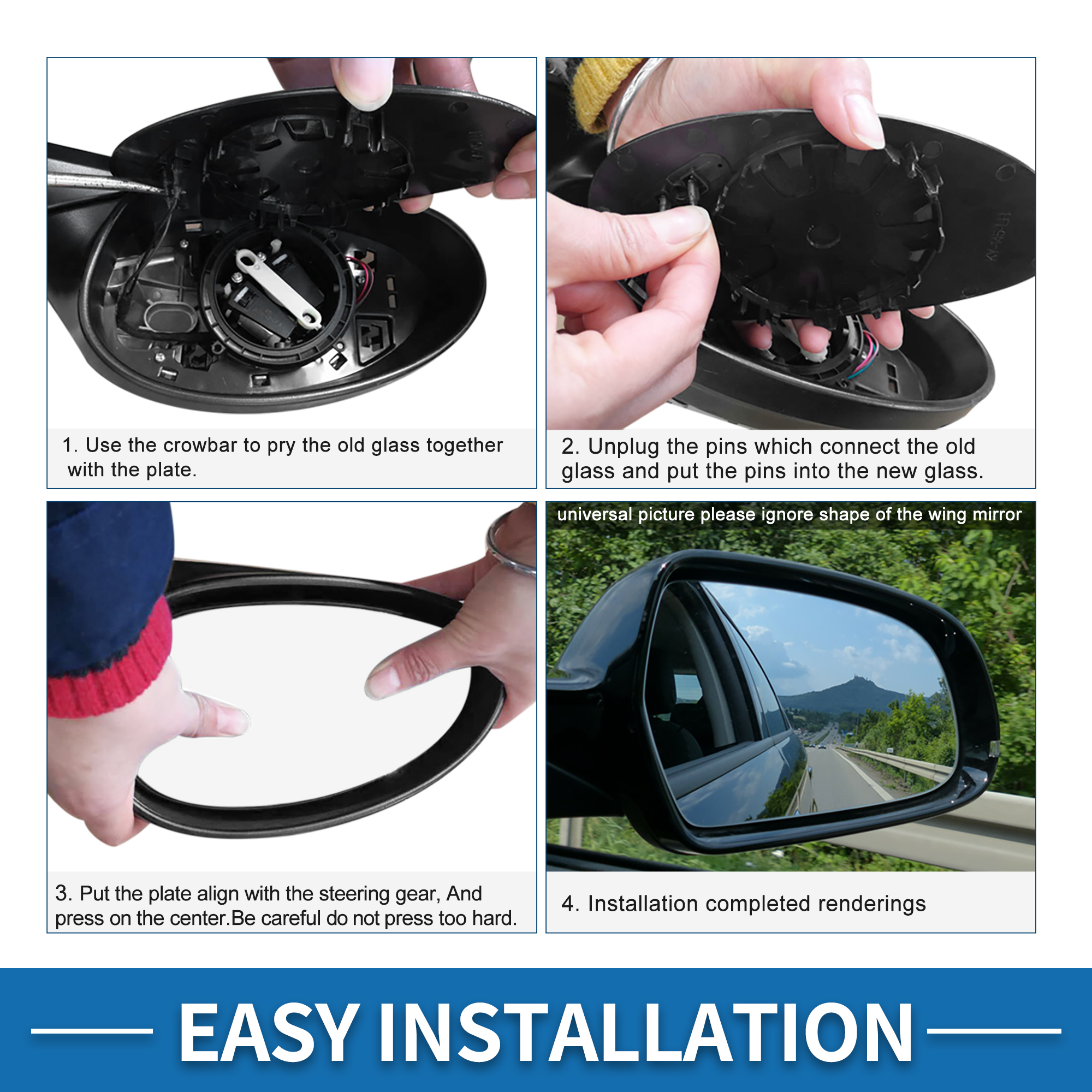 Unique Bargains Right Side Mirror Glass with Backing Plate for VW Golf MK7 2013-2020