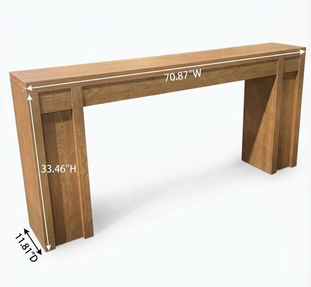 Extra-Long 70'' Cherry Wooden Console Table – Farmhouse Entryway or Sofa Table with Thick Design, 2 Drawers, 2-Tier Open Storage, Sturdy for Living Room or Dining – Cherry Color