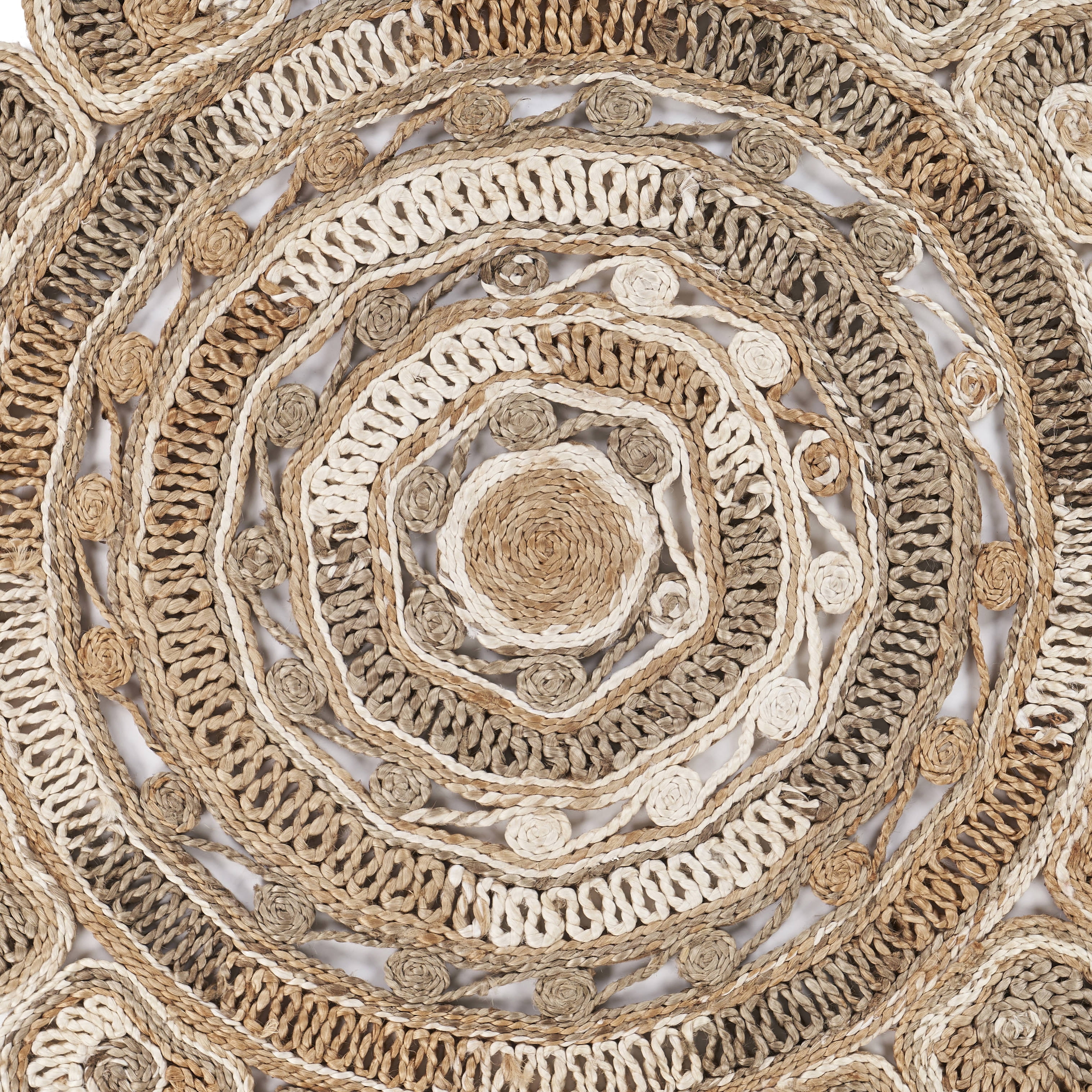 Harlow Hill Cora 7'6" Round Brown/Off White Geometric Hand Braided Reversible Jute Indoor Area Rug