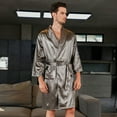thumbnail image 2 of Defitshape Men's Long Sleeve Robe Satin Comfy Summer Silky Fall Shawl Collar Pockets Cool Lightweight Bathrobe Halloween Grey X-Small, 2 of 4