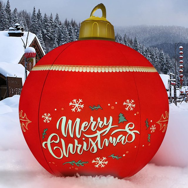 Bola de Navidad inflable con luz de PVC, bola grande decorada al aire libre de 24 pulgadas con luz, control remoto, bomba de aire para decoraciones de patio y piscina, color rojo JAMW Sencillez