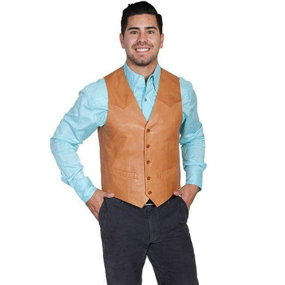 Scully Leather Mens Western Lambskin Button Front Vest Ranch Tan 46