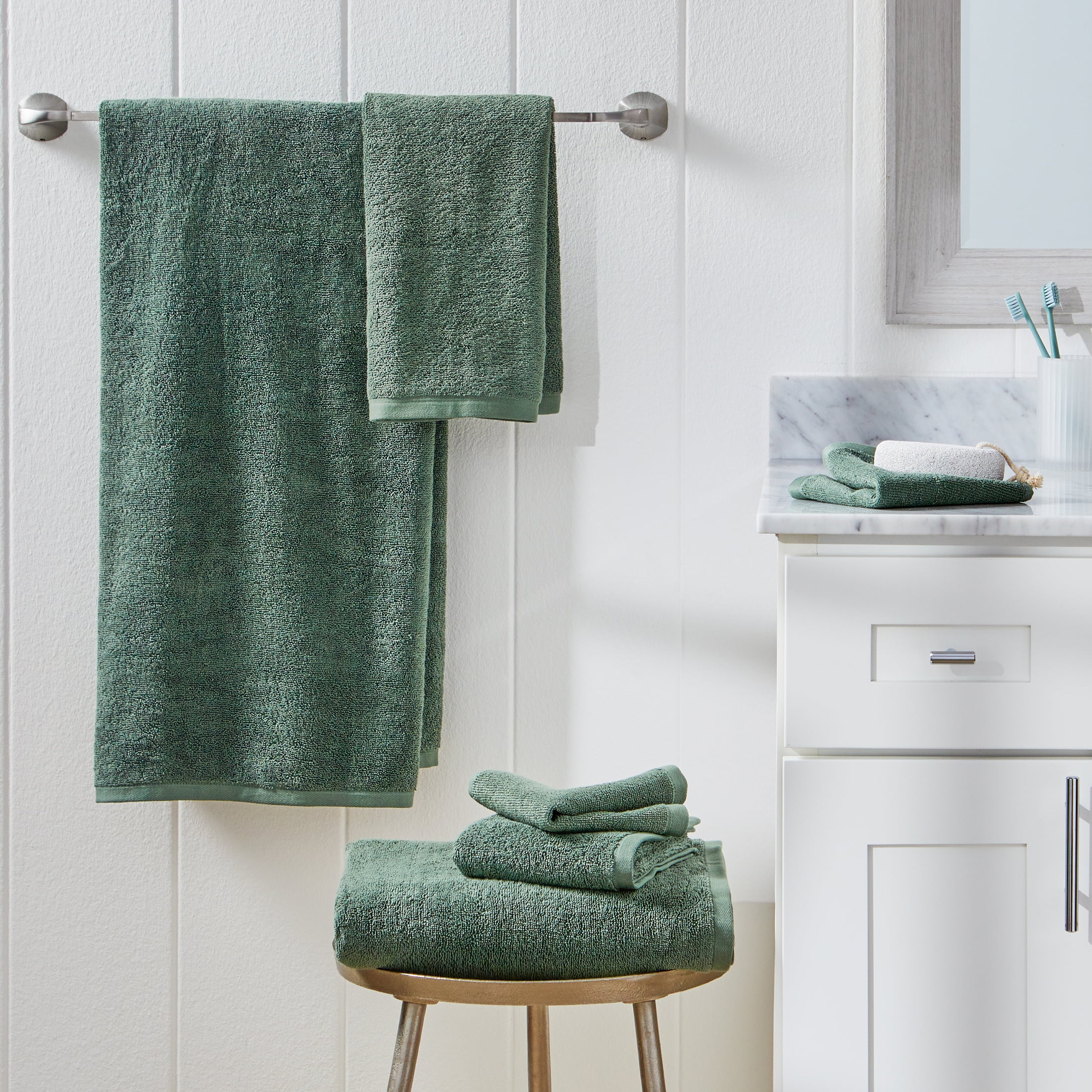 Better Homes & Gardens PowerLoft 6 Piece Bath Towel Set, Green Ash