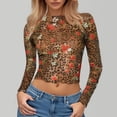 thumbnail image 2 of YUEHUA Women's Mesh Lace Long Sleeve Leopard Top Neck Sheer Blouse Floral Lace Layering Tops Y2k See Through Tee Shirt, 2 of 7