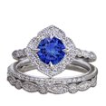 thumbnail image 1 of JeenMata Anillo de Bodas de 2,50 Uds con Zafiro Vintage Azul Oscuro Redondo, Conjunto de Bodas en Trío, Oro Blanco de 18 K sobre Plata, 1 of 6