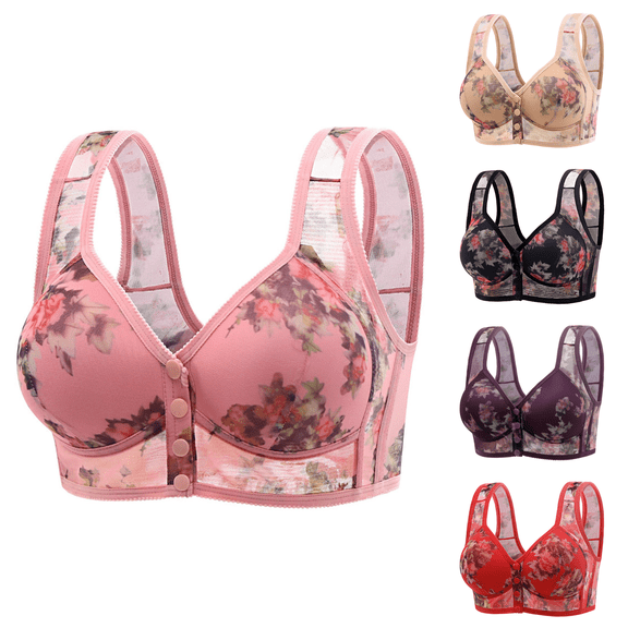 Ahuyic Womens Bra,Summer Plus Size Bra,Womens Comfortable Lace Breathable Bra Underwear No Rims,Red,XXXL