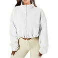 thumbnail image 1 of Puntoco Chaqueta de lana con cremallera para mujer, manga corta, cuello alto, ombligo expuesto Puntoco Puntoco-1, 1 of 8