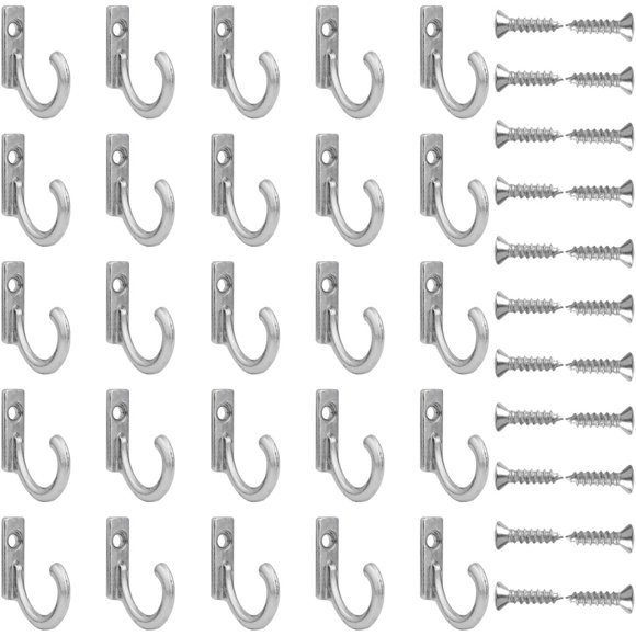 Maosifang Wall Mounted Hook Hangers Metal Hook Single Hook Robe Hook with Screws for Hanging Coat Key Hat Jewelry,30 Sets(Silver)