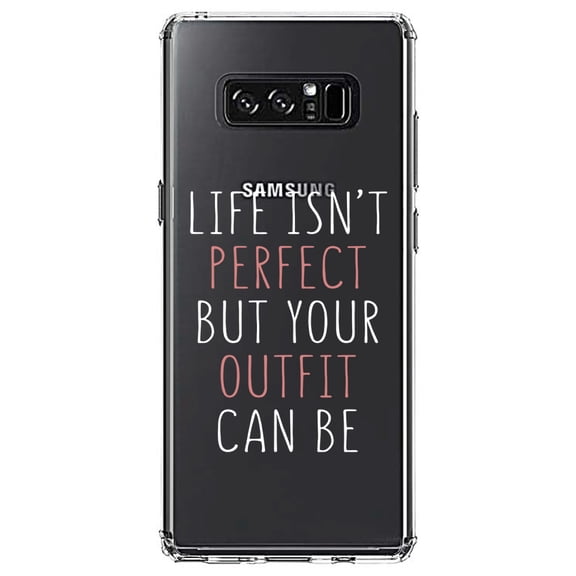 DistinctInk Clear Shockproof Hybrid Case for Samsung Galaxy Note 8 - TPU Bumper Acrylic Back Tempered Glass Screen Protector - Life Isn't Perfect But Your Outfit Can Be