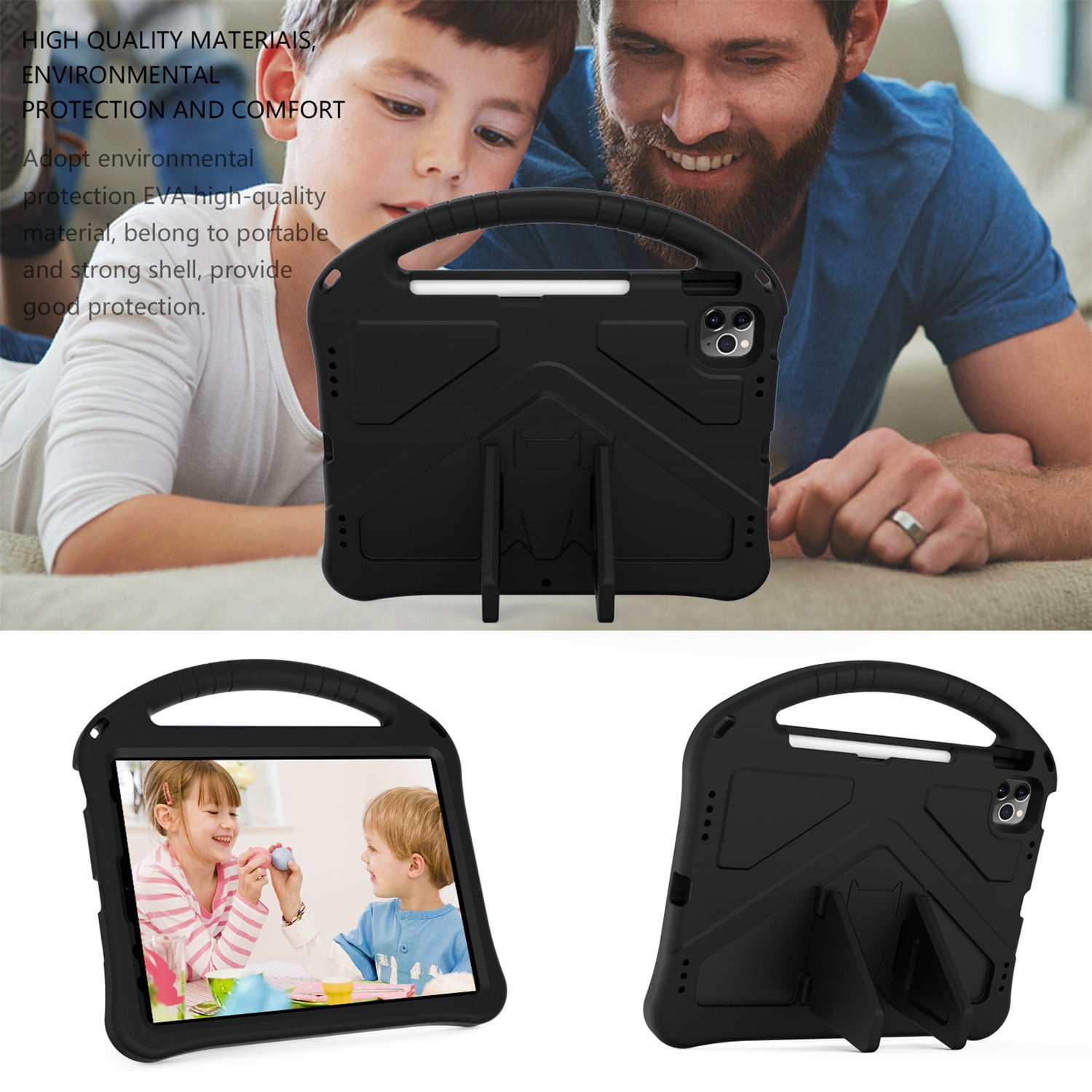 SaniMore Kids Case for iPad 10th Generation 2022, iPad 10.9" 2022 Case with Pencil Holder, Shock Proof Light Weight Convertible Handle Stand Kids Shell Case for Apple iPad 10 2022, Black