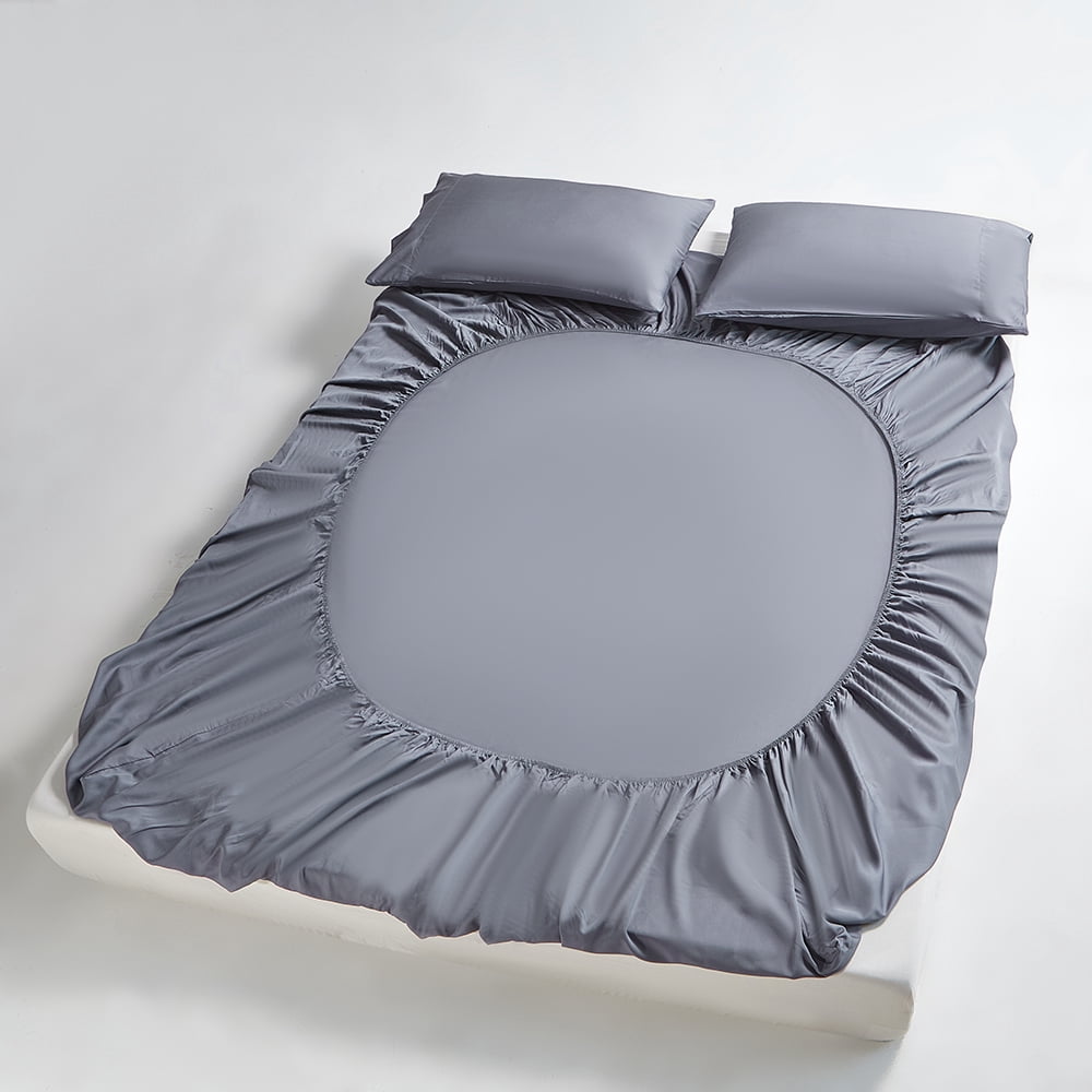 AMONOL 4-Piece Organic Bamboo King Bed Sheet Set, Bark Gray – Luxury Soft, Cooling Sheets with 18-Inch Deep Pocket（Bark Gray）