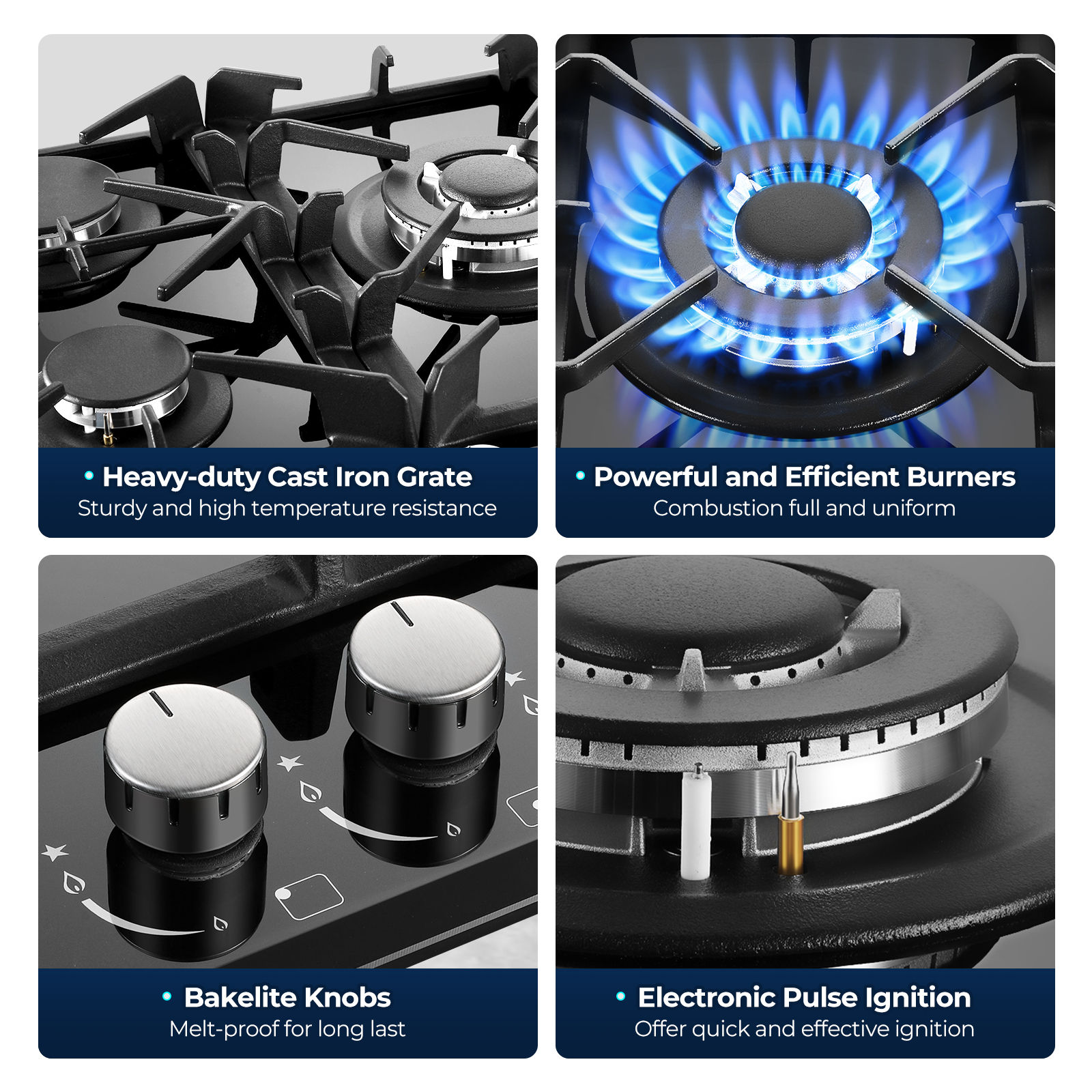 AMZGACHFKTCH 30-Inch 5-Burner Gas Stove, Built-in NG/LPG Convertible